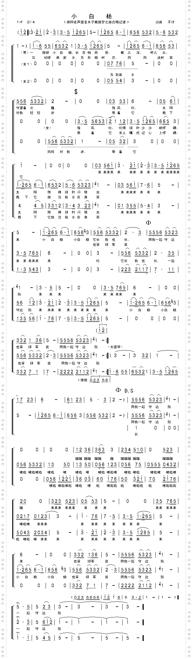 梦之旅小白杨合唱谱
