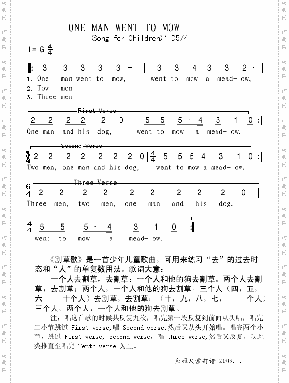 上传英文儿歌《ONEMANWENTTOMOW》