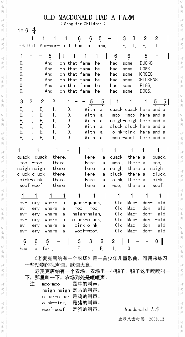 上传英文儿歌《OLDMACDONHADAFARM》
