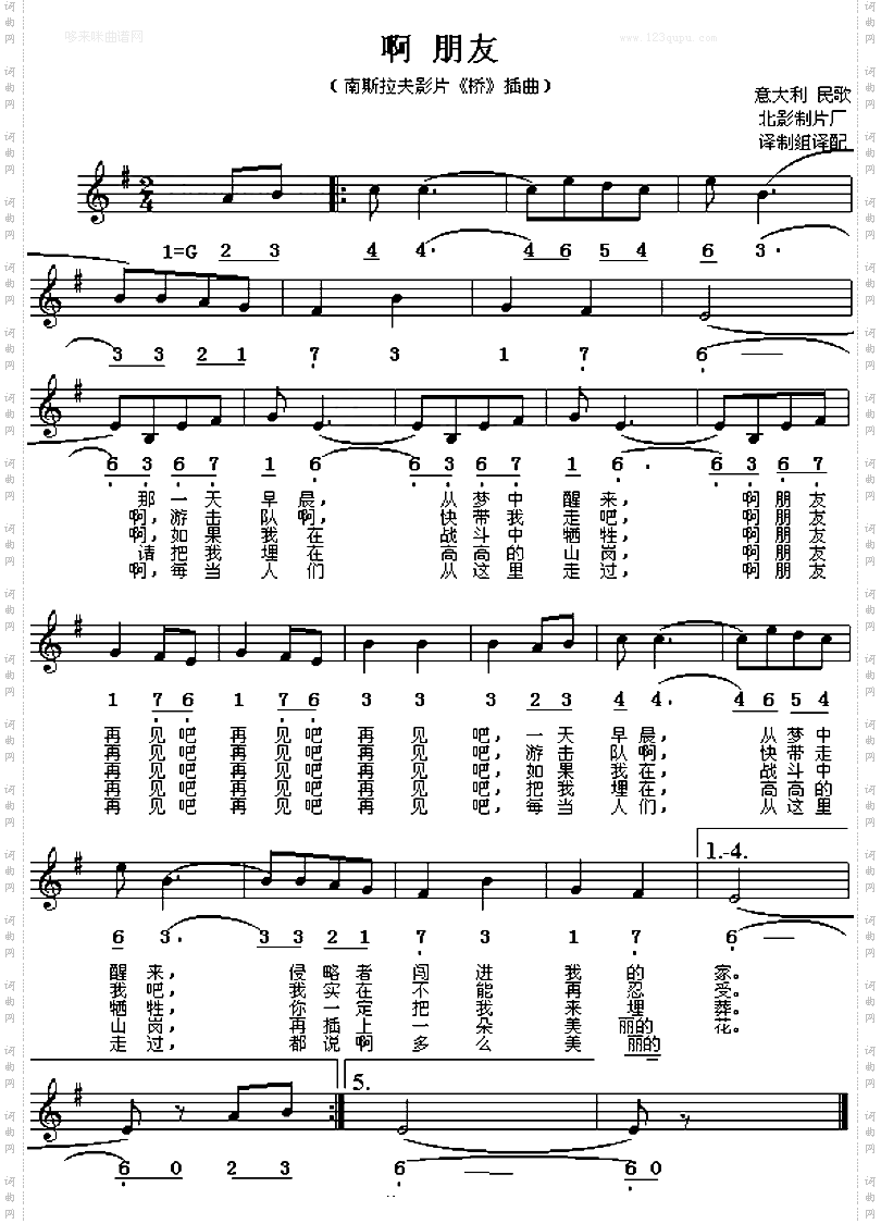 啊朋友再见南斯拉夫民歌