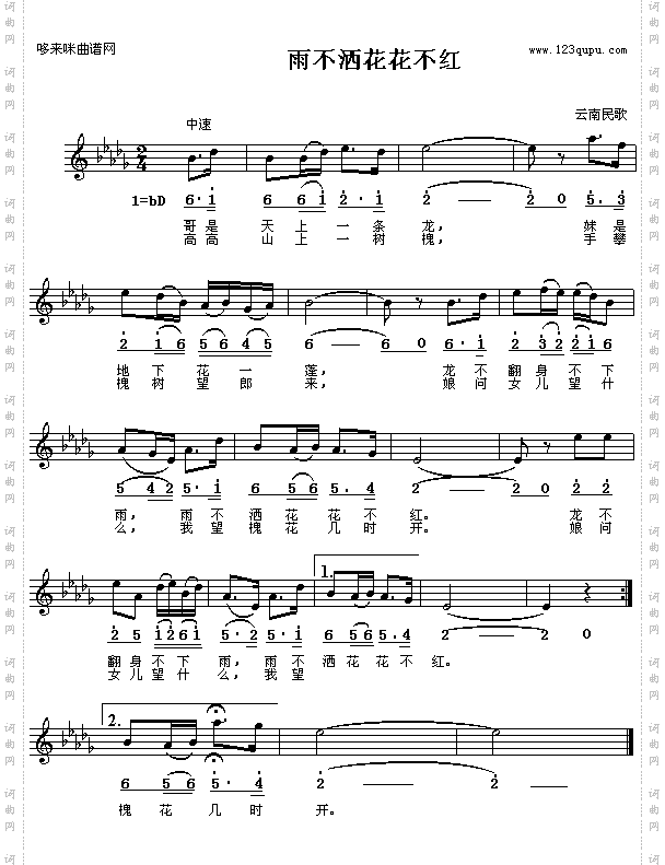 雨不洒花花不红-云南民歌