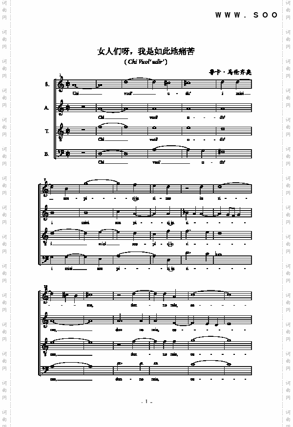 女人们呀，我是如此地痛苦歌曲类合唱谱