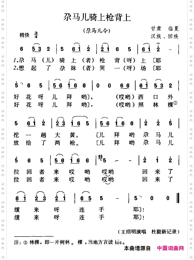 尕马儿骑上枪背上