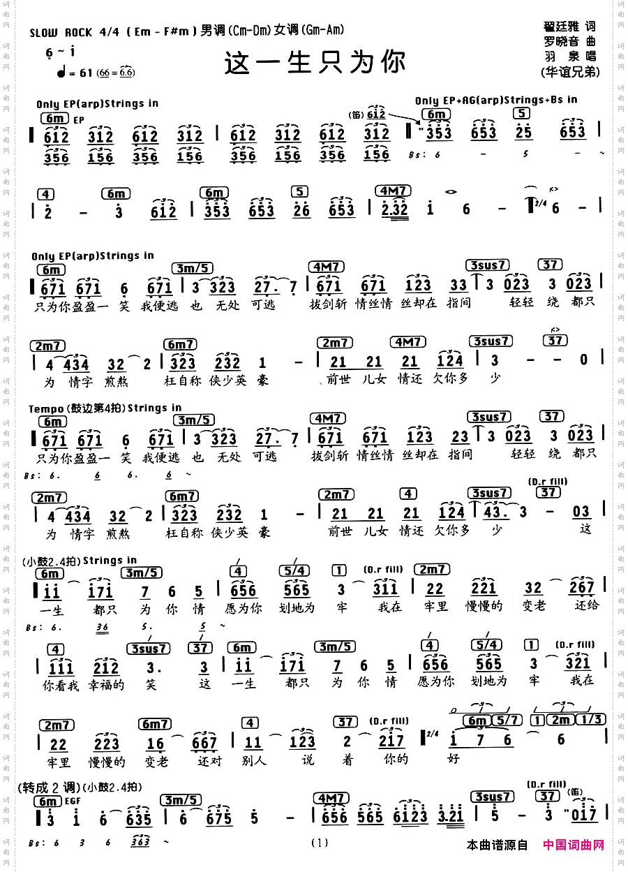 这一生只为你_编配乐谱