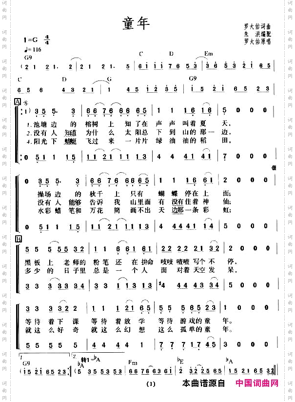 童年罗大佑词曲、朱洪编合唱