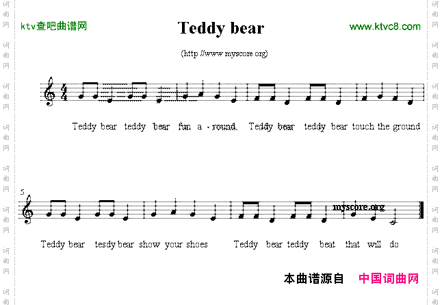 Teddybear英文儿歌、五线谱