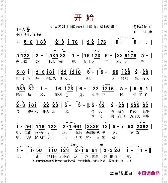 开始电视剧《中国1921》主题曲
