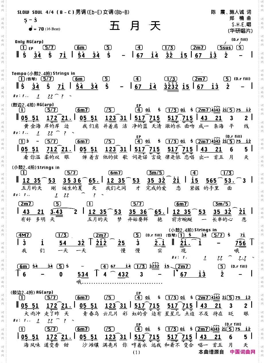五月天编配乐谱