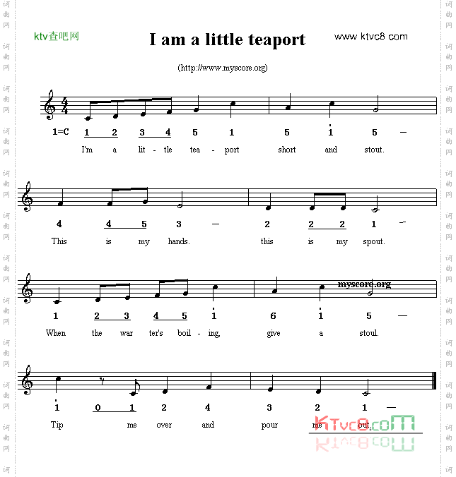 Iamalittleteaport线简谱混排版、英文儿歌