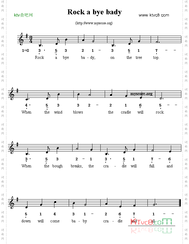 Rockabyebady线简谱混排版、英文儿歌