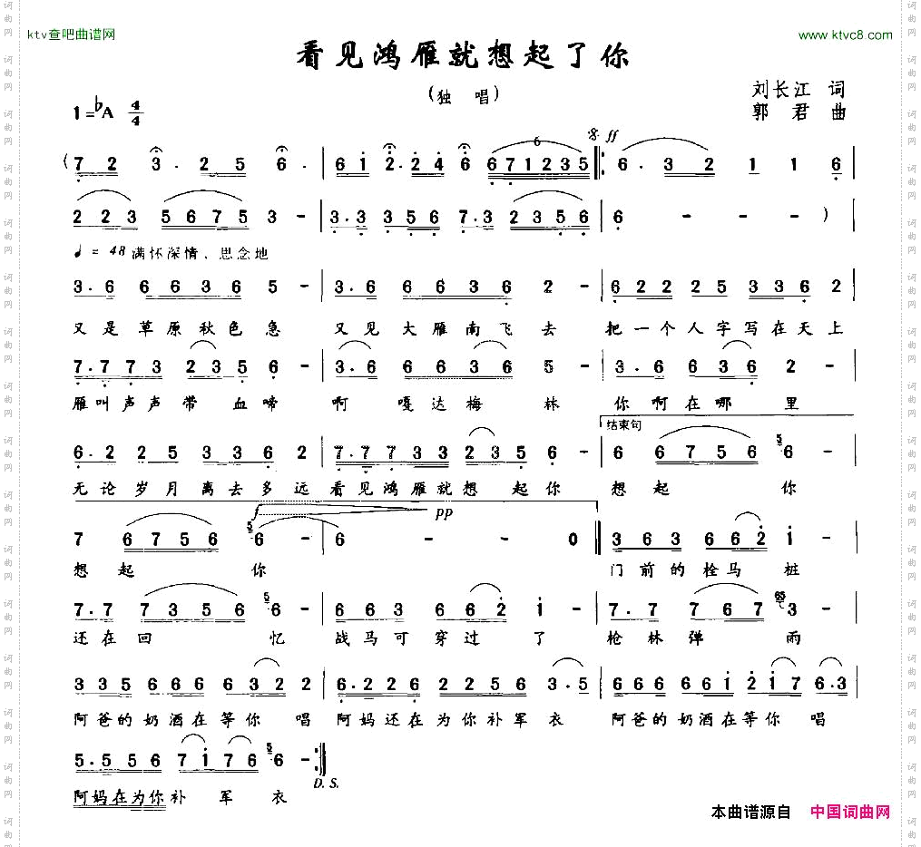 看见鸿雁就想起了你