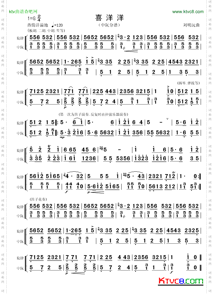 喜洋洋中阮分谱高清版