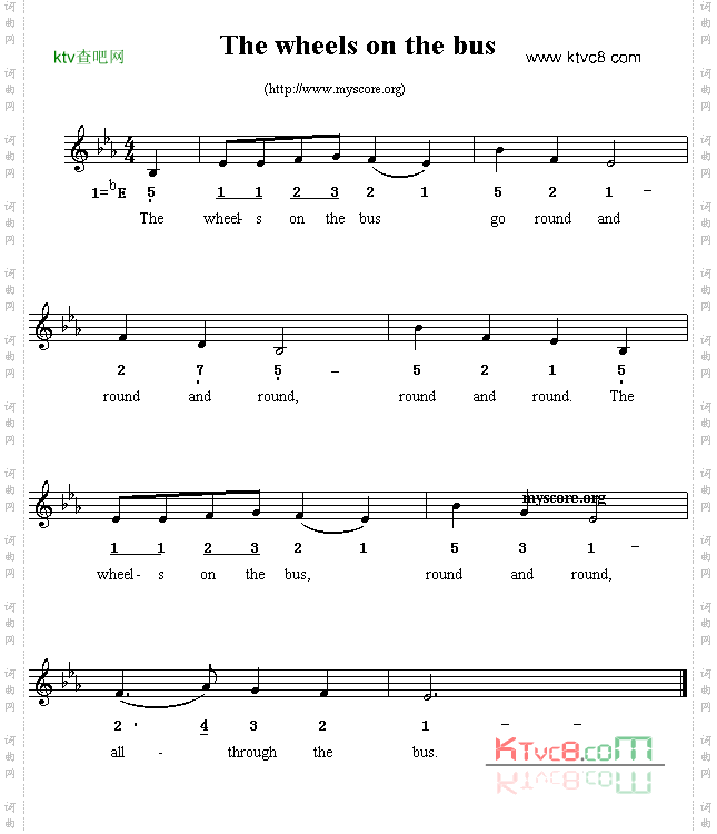Thewheelsonthebus线简谱混排版、英文儿歌