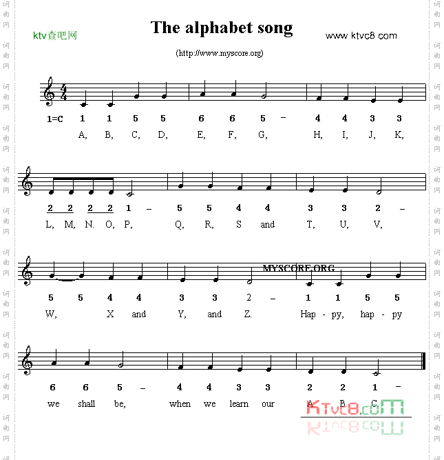 Thealphabetsong线简谱混排版、英文儿歌