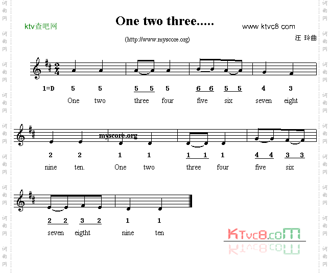 Onetwothree……线简谱混排版、英文儿歌