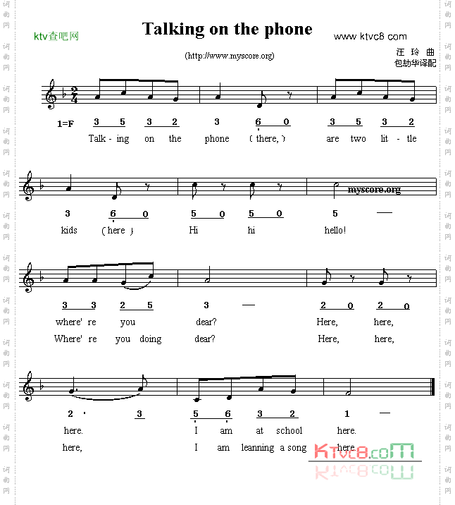 Talkingonthephong线简谱混排版、英文儿歌