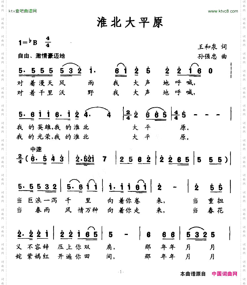 淮北大平原王和泉词孙强忠曲