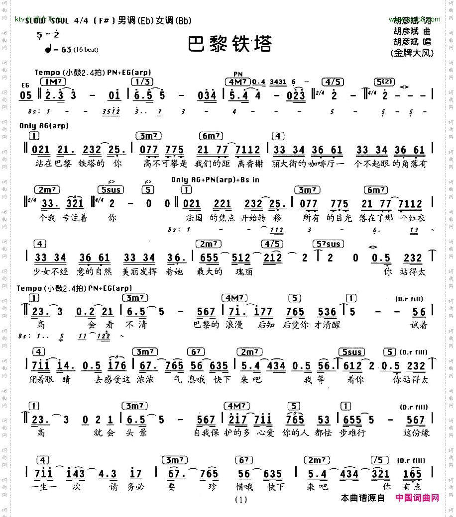 巴黎铁塔编配乐谱