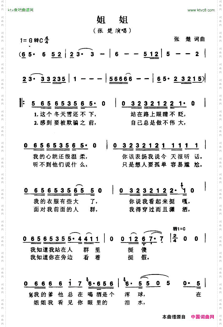 姐姐张楚演唱版