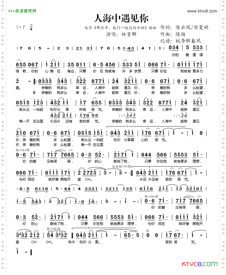 人海中遇见你电影《那些年,我们一起追的女孩》插曲