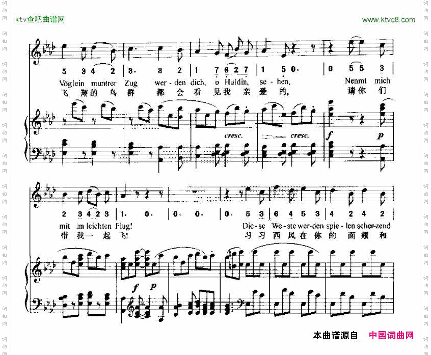 致远方的恋人中外文对照、线简谱混排版