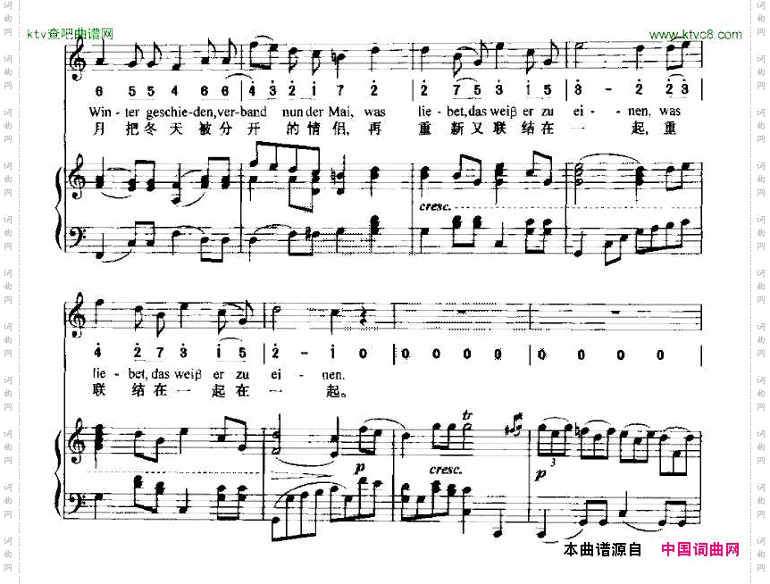 致远方的恋人中外文对照、线简谱混排版