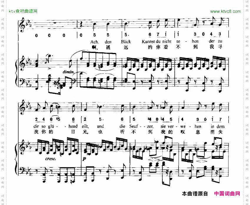 致远方的恋人中外文对照、线简谱混排版