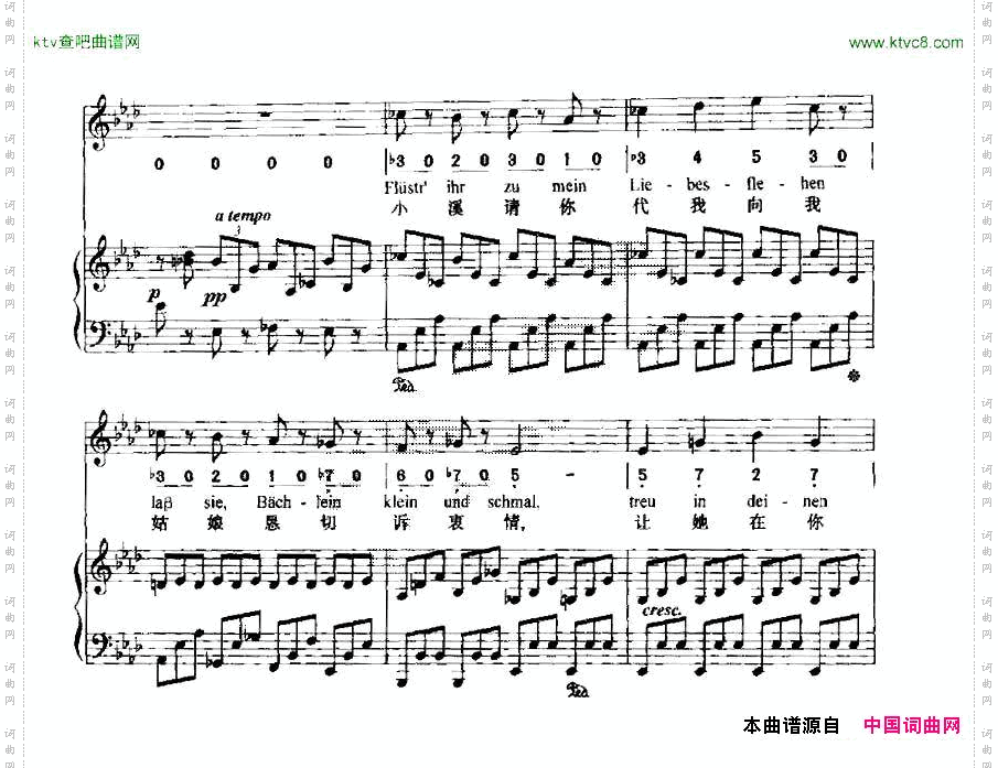 致远方的恋人中外文对照、线简谱混排版