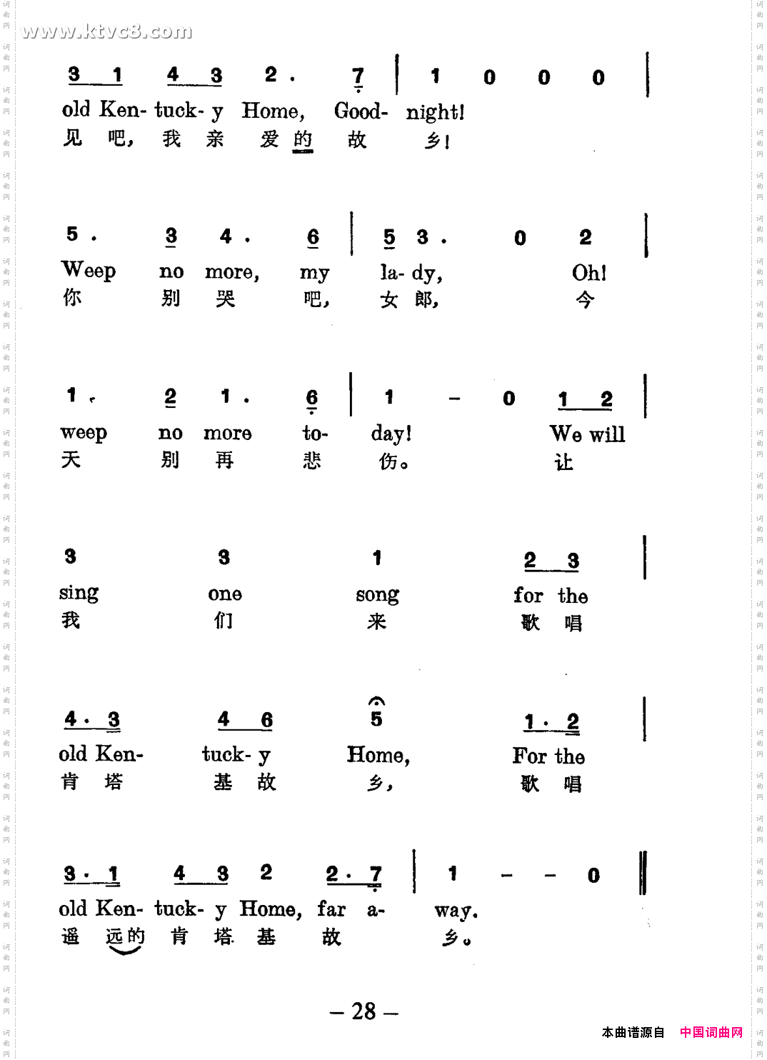 我的肯塔基故乡中英对照