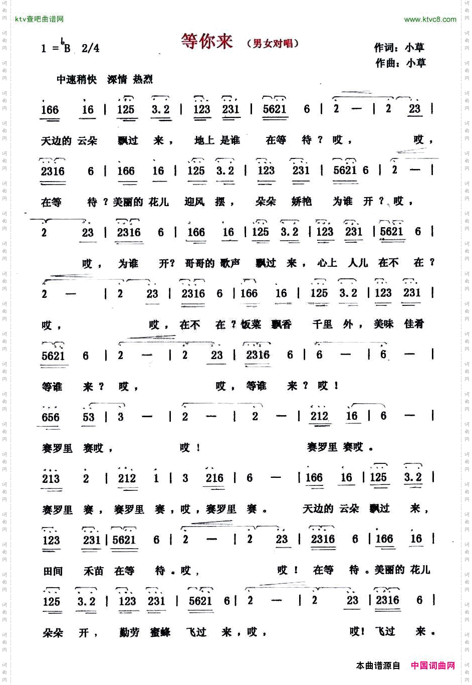 等你来小草词曲