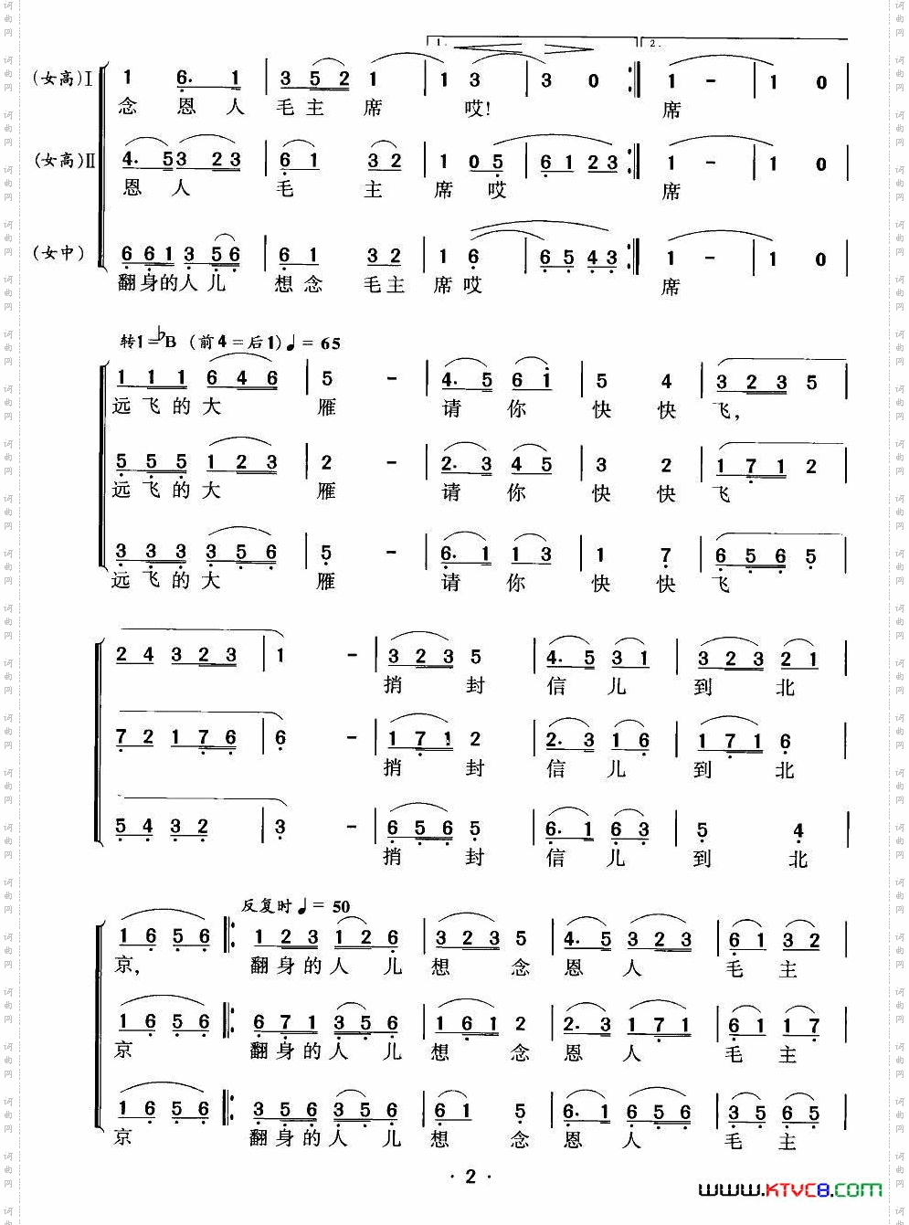 远飞的大雁女声三重唱或合唱