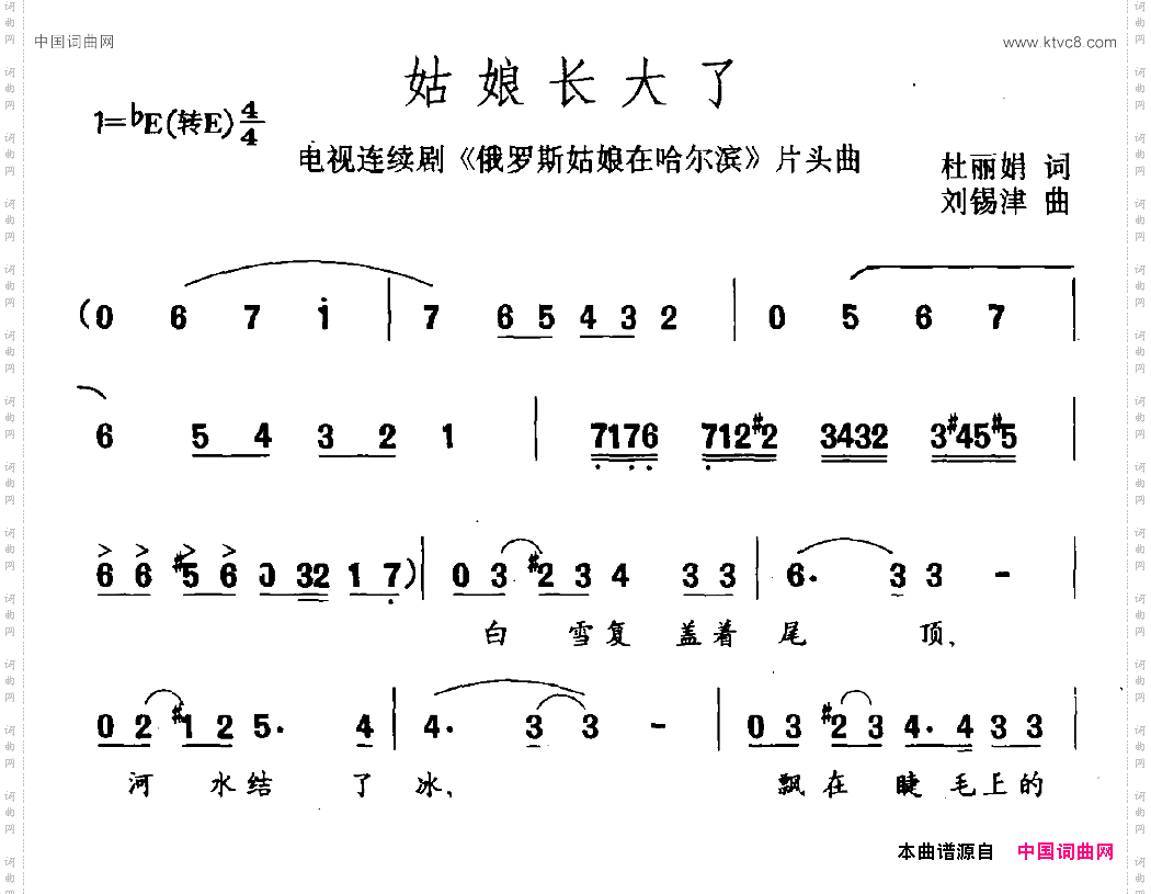 姑娘长大了连续剧《俄罗斯姑娘在哈尔滨》片头曲