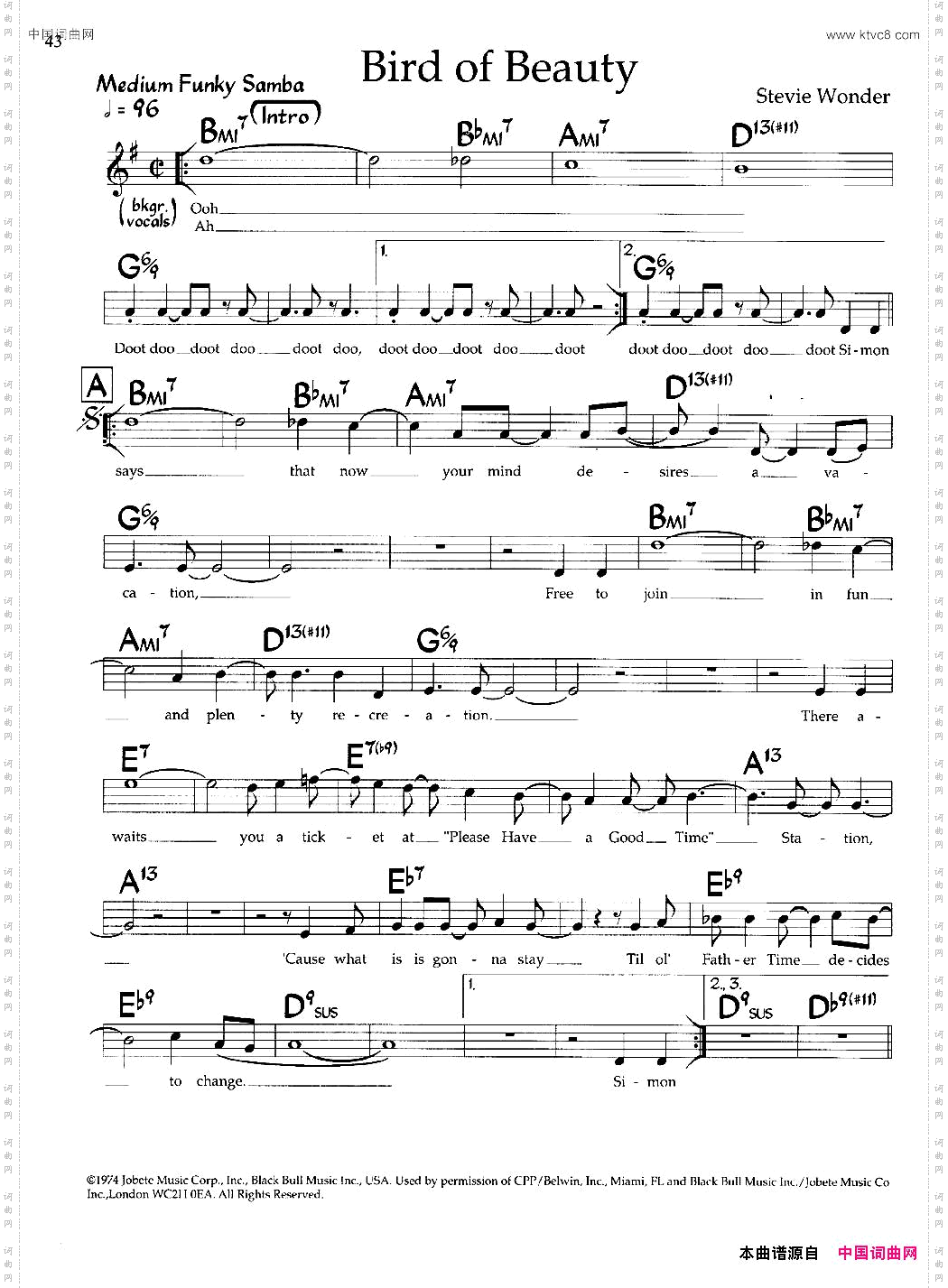 BirdofBeauty带和弦五线谱_Bird of Beauty带和弦五线谱