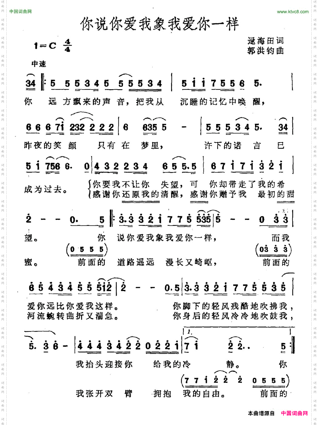 你说你爱我象我爱你一样