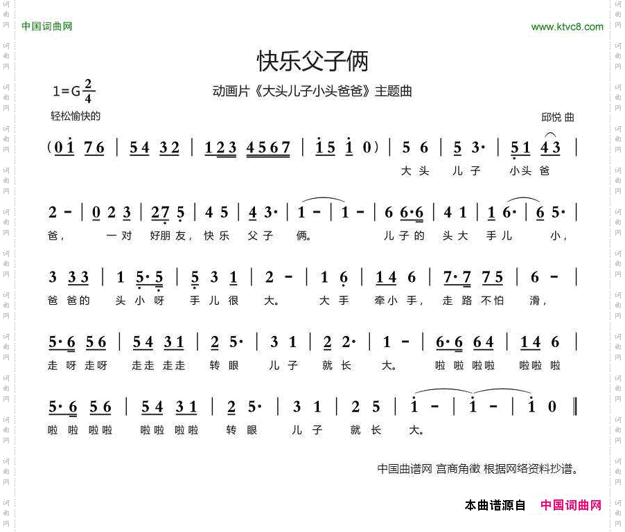 快乐父子俩动画片《大头儿子小头爸爸》主题曲