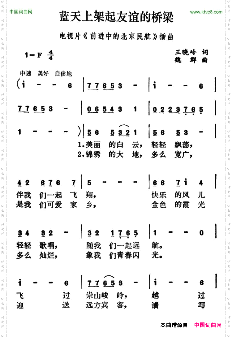 蓝天上架起友谊的桥梁电视片《前进中的北京民航》插曲