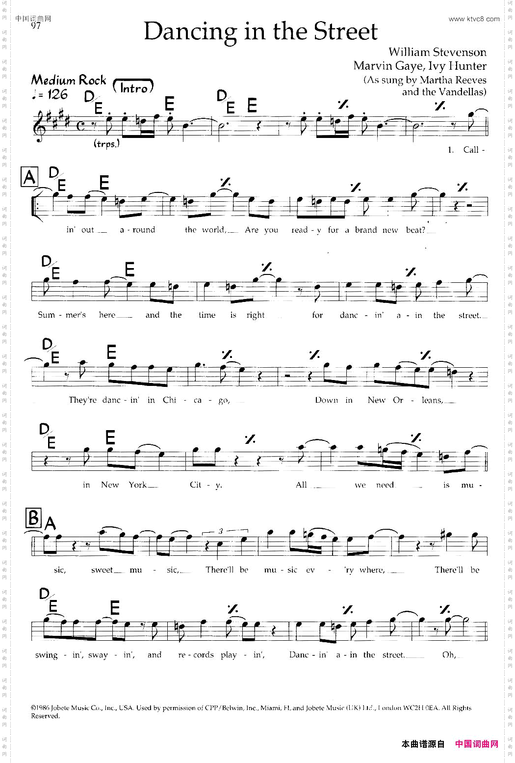DancingintheStreet带和弦五线谱_Dancing in the Street带和弦五线谱