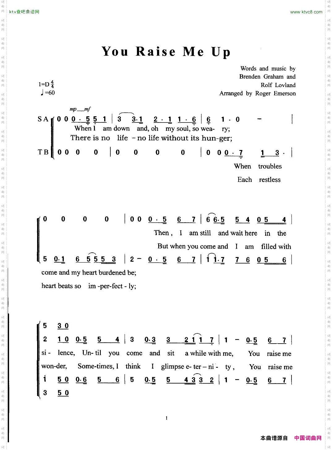 YouRaiseMeUp混声合唱英语