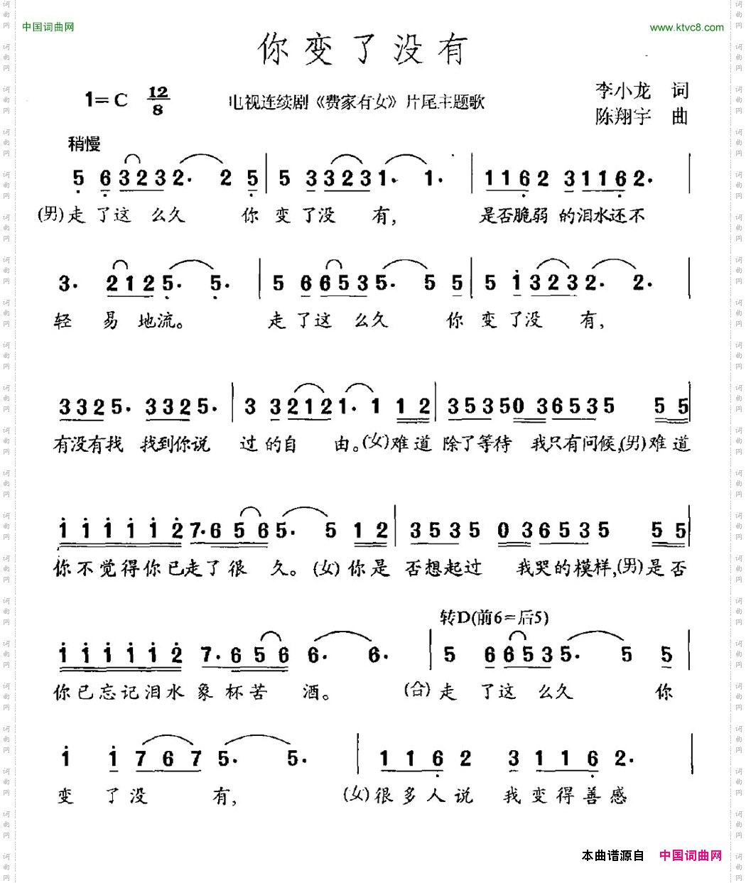 你变了没有电视剧《费家有女》片尾曲