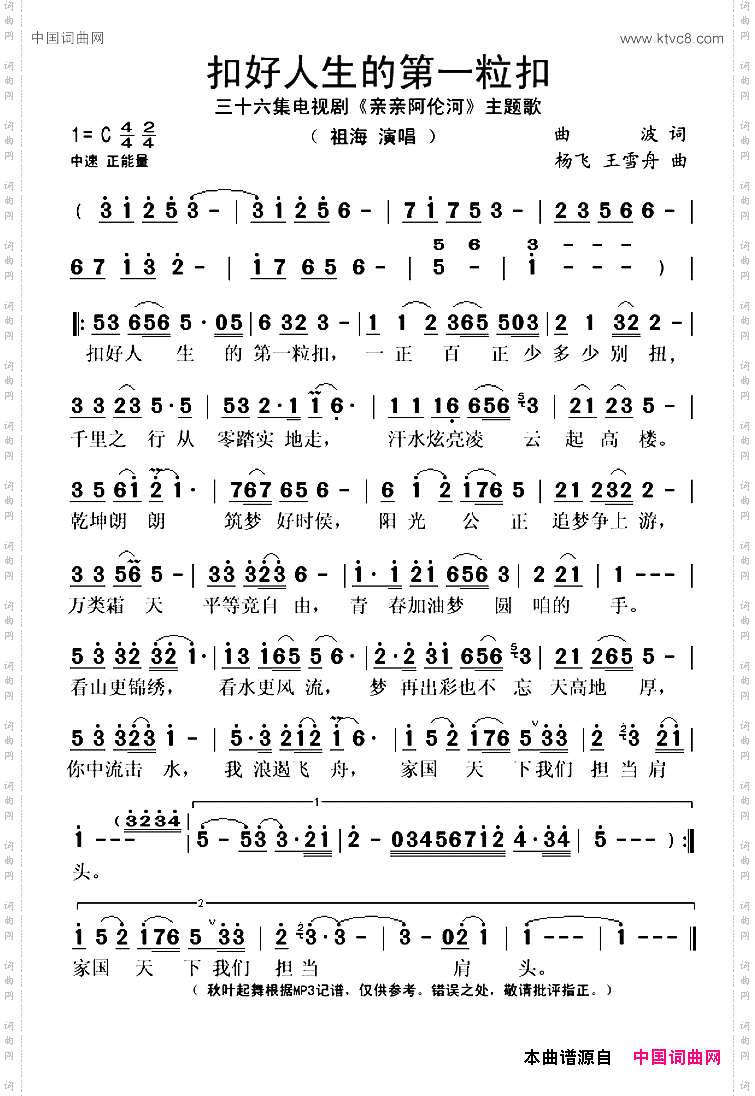 扣好人生的第一粒扣三十六集电视剧《亲亲阿伦河》主题歌