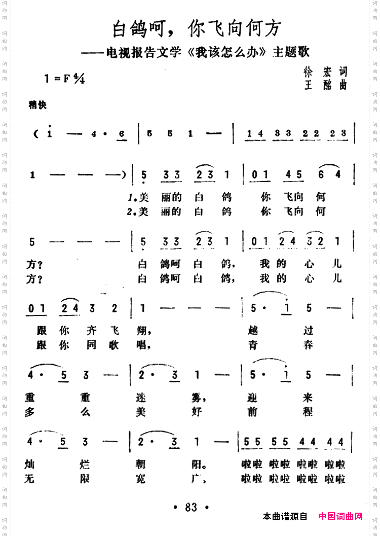 白鸽呵,你飞向何方电视报告文学《我该怎么办》主题歌