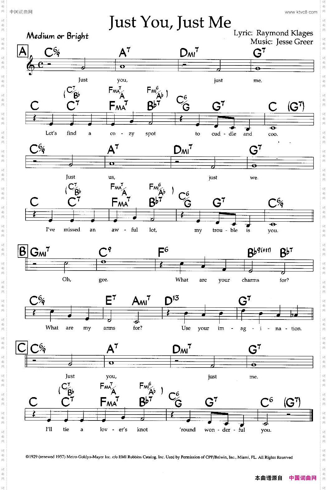 JustYou,JustMe带和弦五线谱_Just You, Just Me带和弦五线谱
