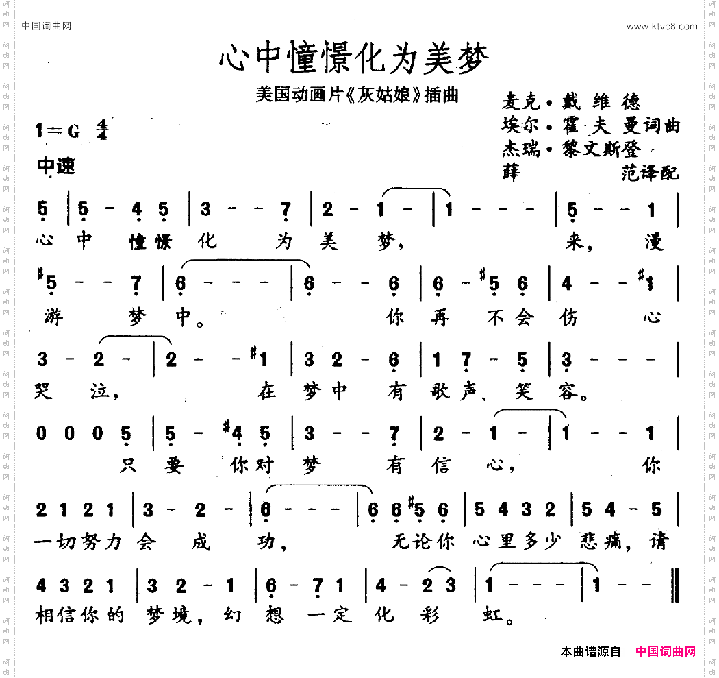 心中憧憬化为美梦美国动画片《灰姑娘》插曲