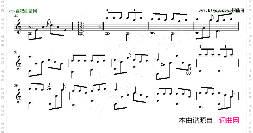 蓝色鸽子花吉他独奏谱五线谱