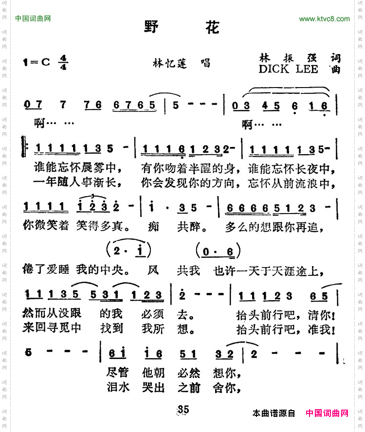 野花林振强词DICKLEE曲_野花林振强词 DICK LEE曲