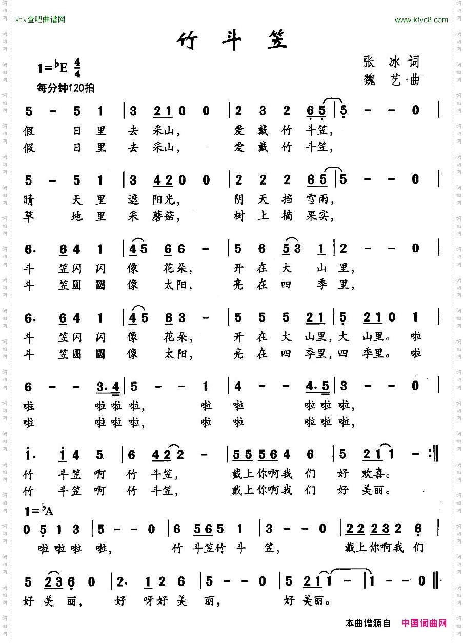 竹斗笠张冰词魏艺曲