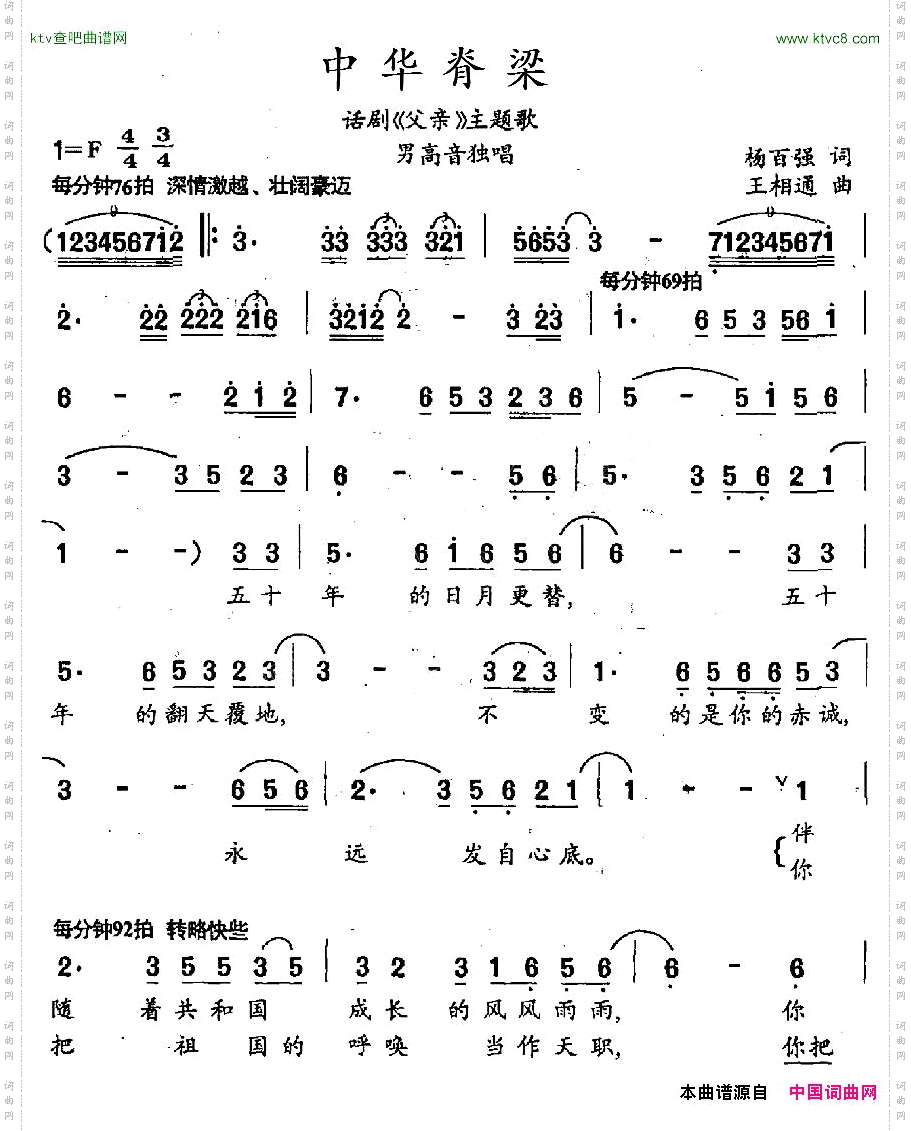 中华脊梁话剧《父亲》主题歌