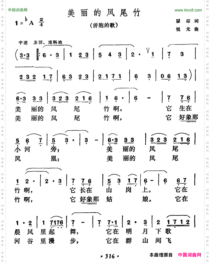 美丽的凤尾竹瞿琮词锐光曲_美丽的凤尾竹瞿琮词 锐光曲