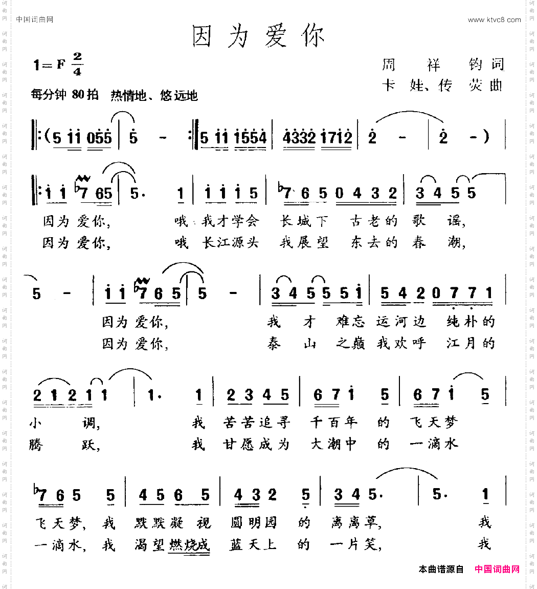 因为爱你周祥均词卡娃传荧曲_因为爱你周祥均词 卡娃 传荧曲