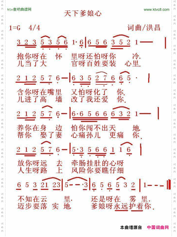 天下爹娘心简谱